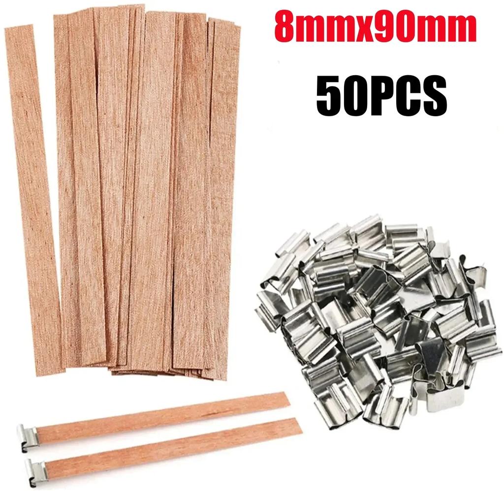Wooden Wick Candle Making Kit with Clip Base Natural Smokeless DIY Candle Jar Supplies for Homemade Soy Wax Crafting Tools