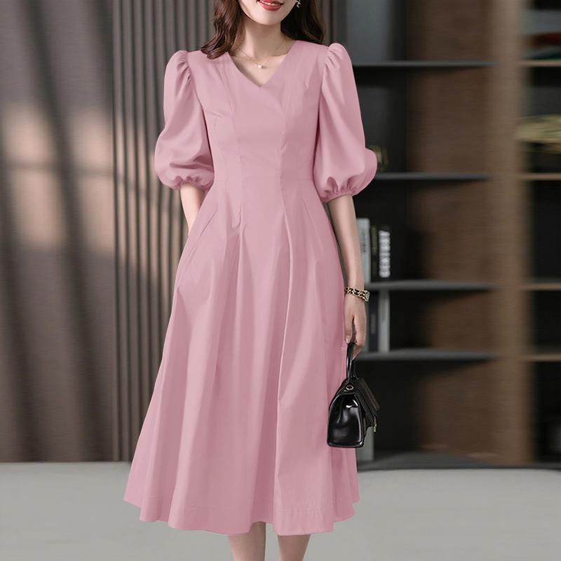 ZANZEA Women V-Neck 3/4 Sleeve Loose Casual Dress