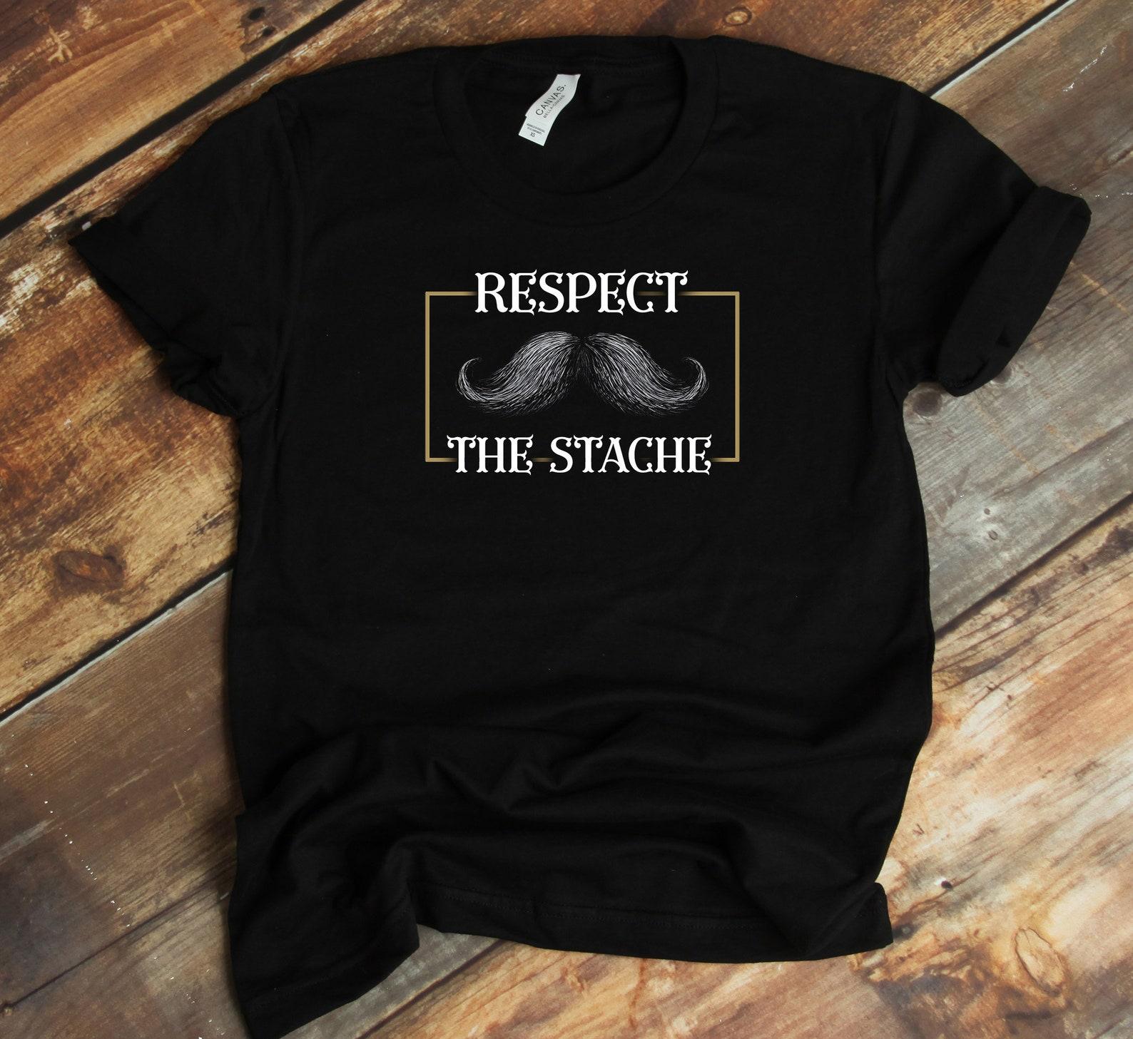 Mustache Man T-Shirt - Respect The Stache Retro Vintage Mustache Funny Moustache 2XL