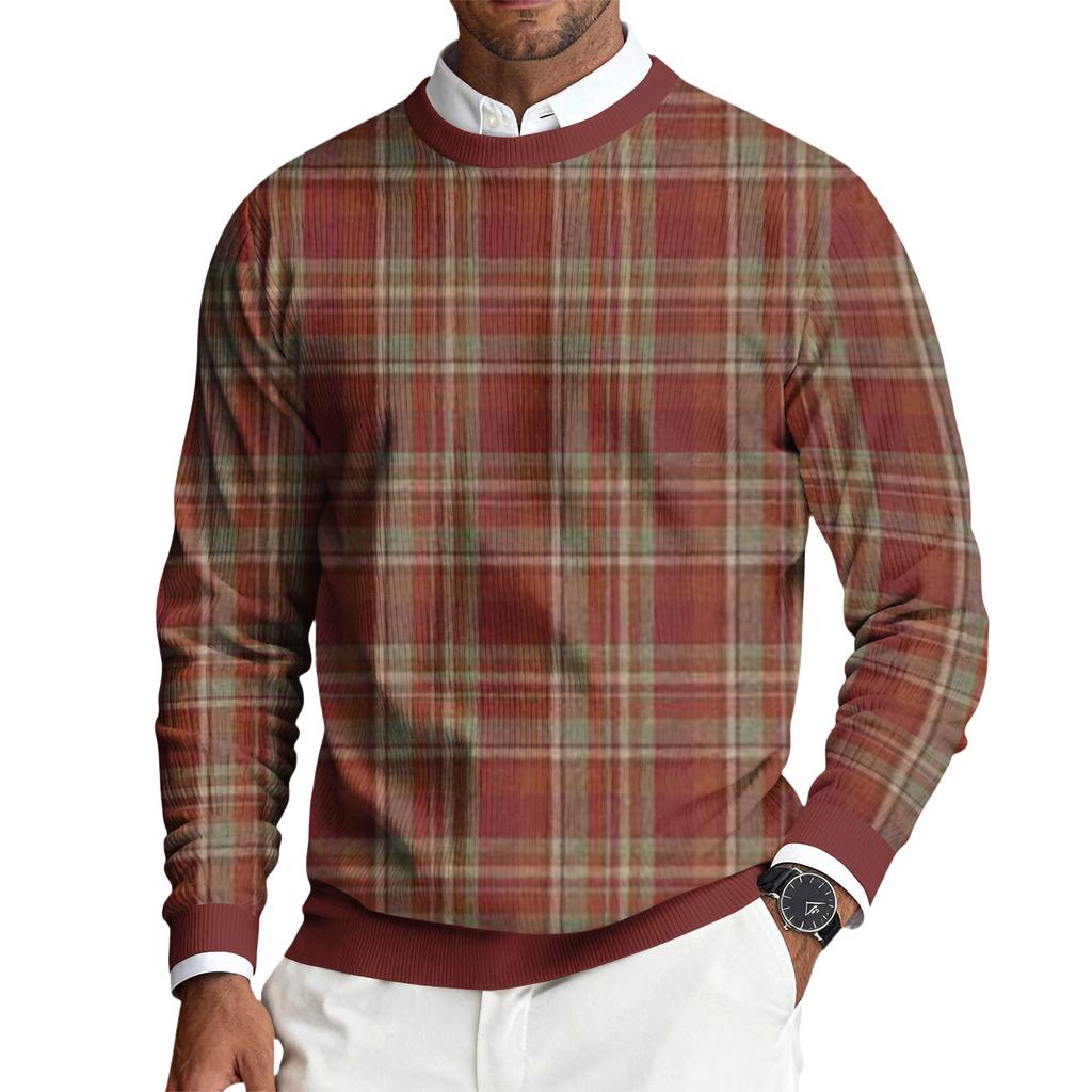 Men's Round Neck Long Sleeve Ribbed Knit Pullover