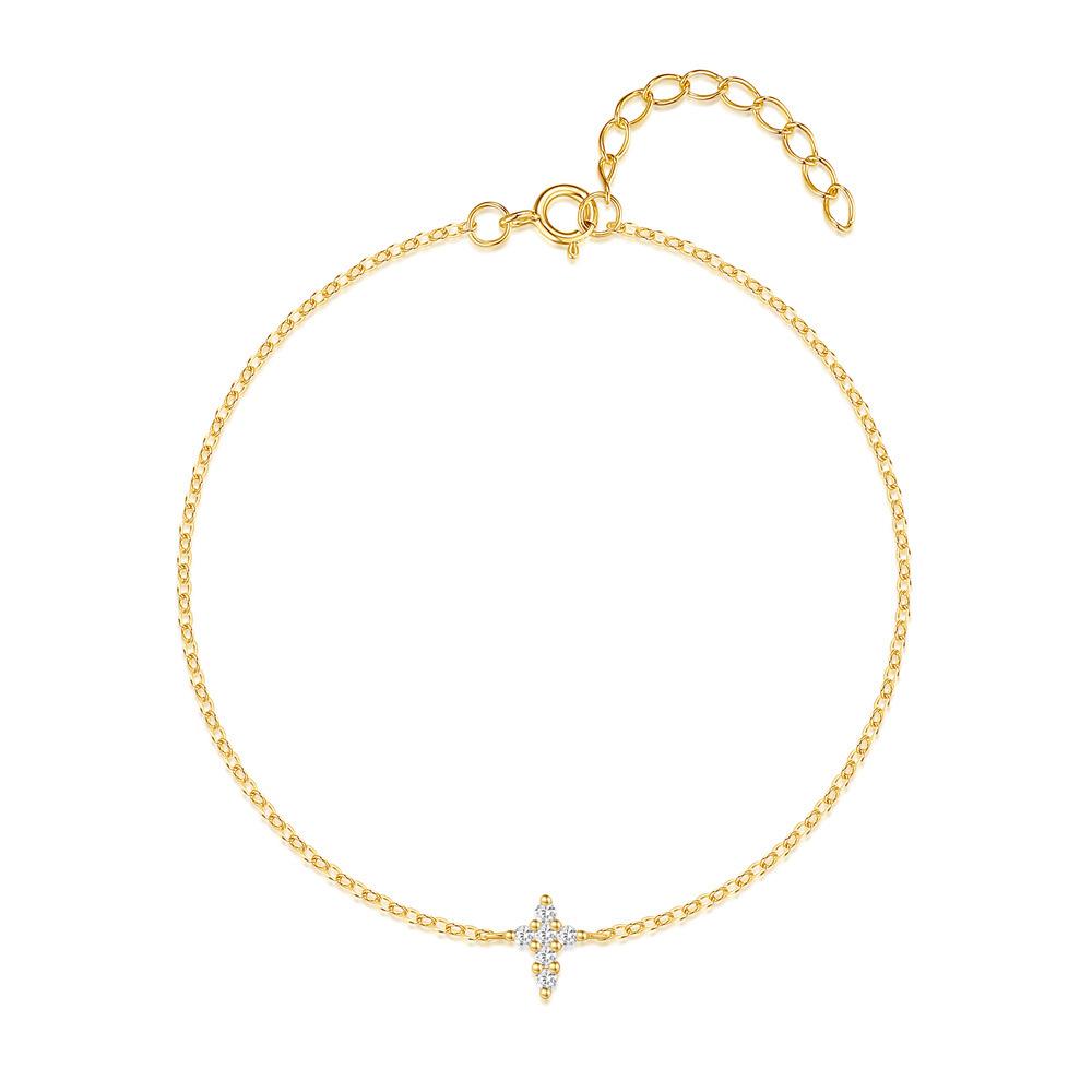 S925 Sterling Silver Cross Diamond Versatile Fashion Bracelet Simple Daily Office Worker Accessories