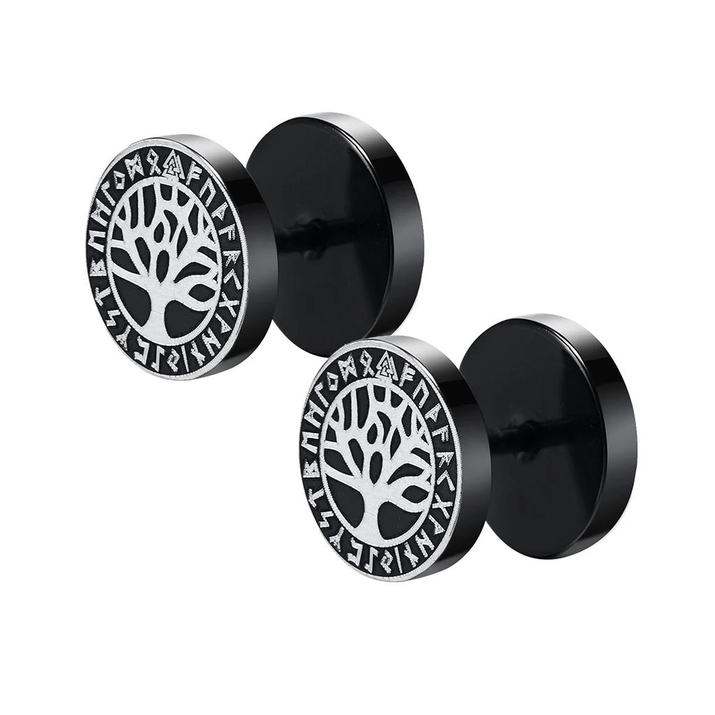 Gothic Norse Viking Runes Stud Earrings for Men Boys,Rock Punk Stainless Steel Valknut Wolf Head Compass Celtic Knot Earrings
