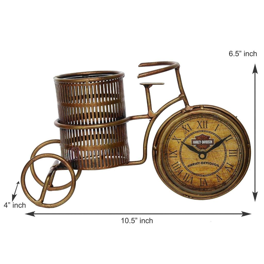 Suport pentru pixuri antic din fier forjat cu ceas/suport pentru pixuri pentru decorarea biroului și a casei/cel mai bun cadou corporativ, auriu