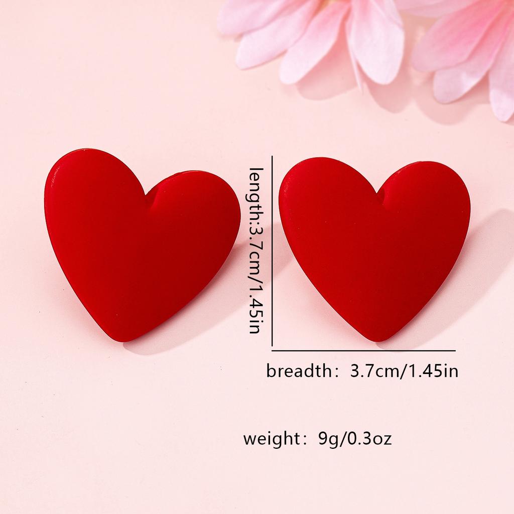 Women's Stud Earrings, Red Large Heart-Shaped Earrings, Suitable for New Year and Valentine's Day Wear