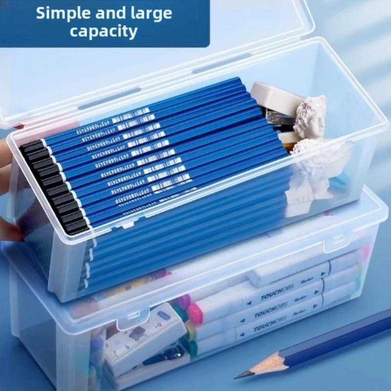 2Pcs Transparent PP Plastic Pencil Case Waterproof Dustproof Stationery Organizer for Kids Students Office Workers