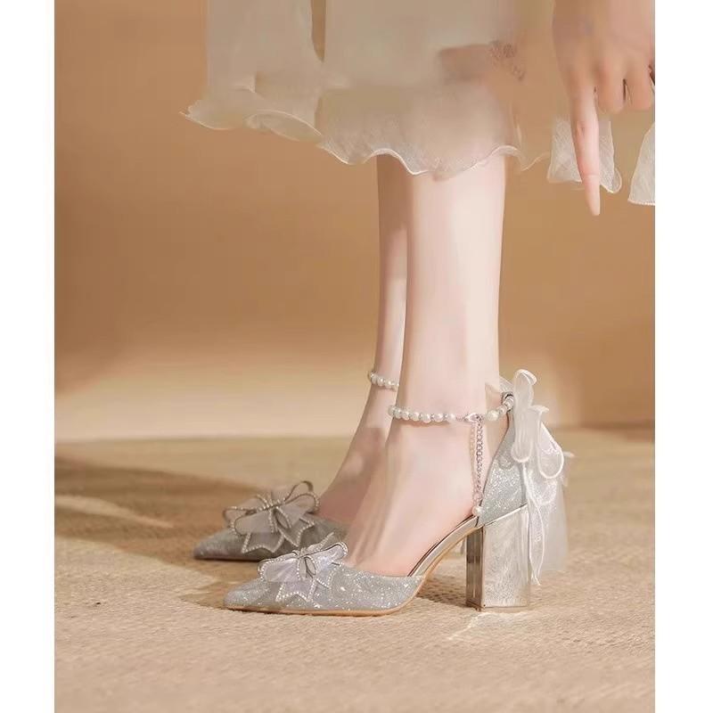 

Wedding shoes New female bride shoes Xiuhe wedding dress two wear silver not tired feet adult 40 серебряный