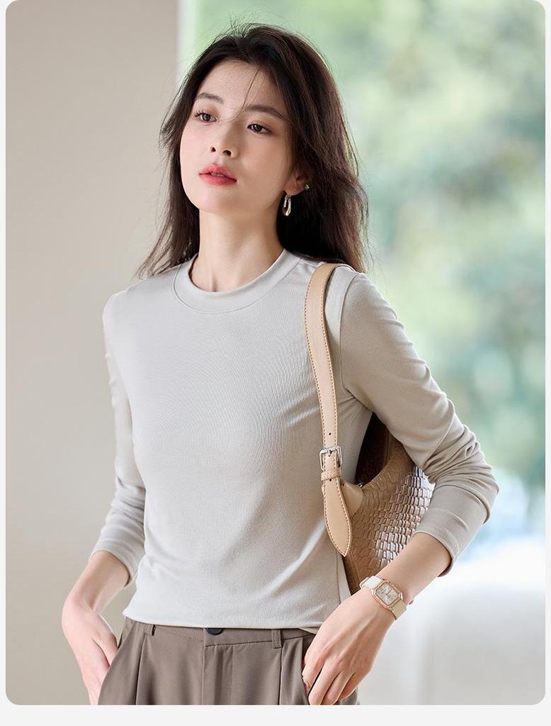 Women's Lyocell Long Sleeve Round Neck Slim-Fit Shirt - New for Spring/Autumn 2026
