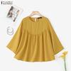 ZANZEA Women Casual Round Neck Solid Color 3/4 Sleeve Loose Blouse