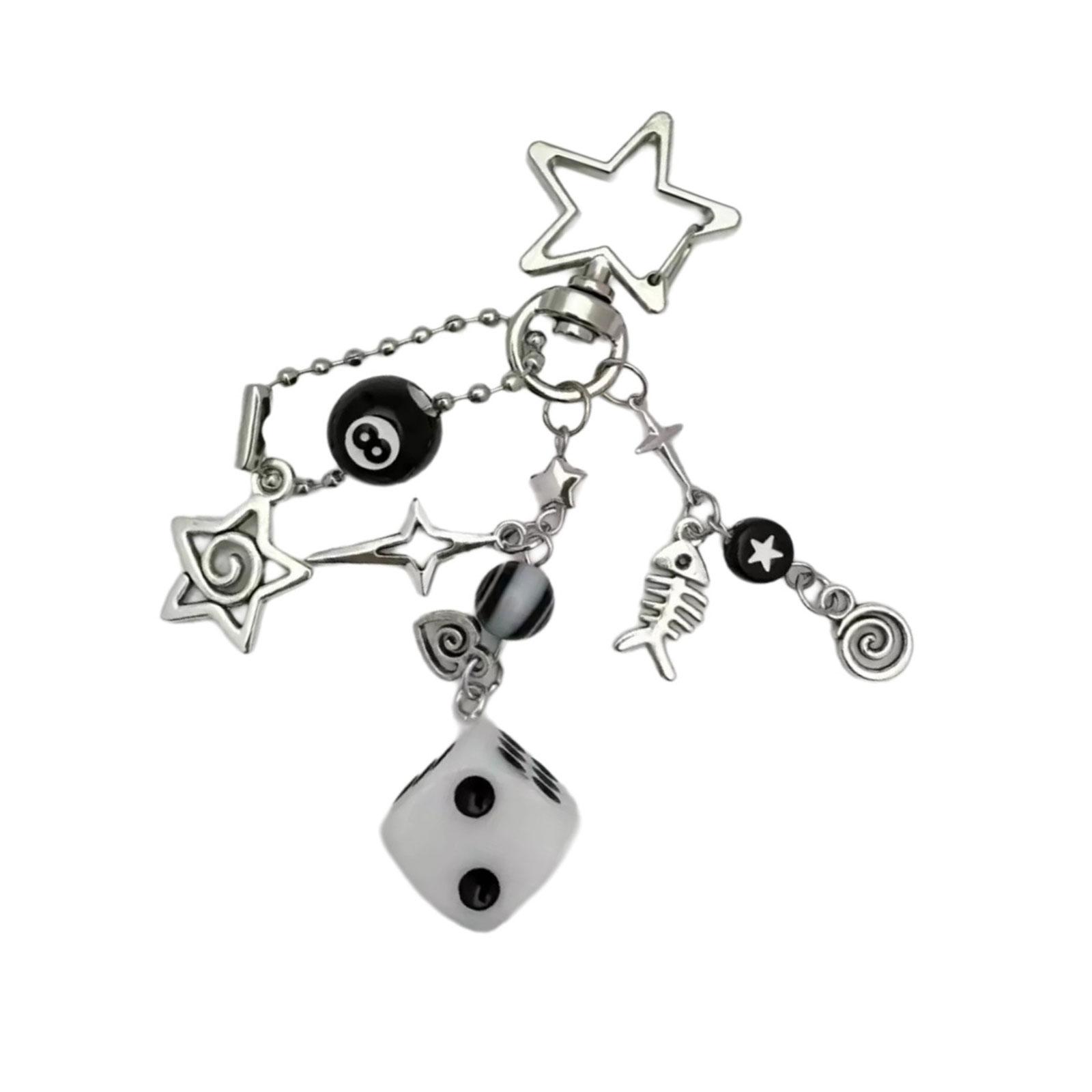

Practical Unique Star Black Eight Keychain With Dices Designs Accessory for Trendy Adults and Game Enthusiasts A