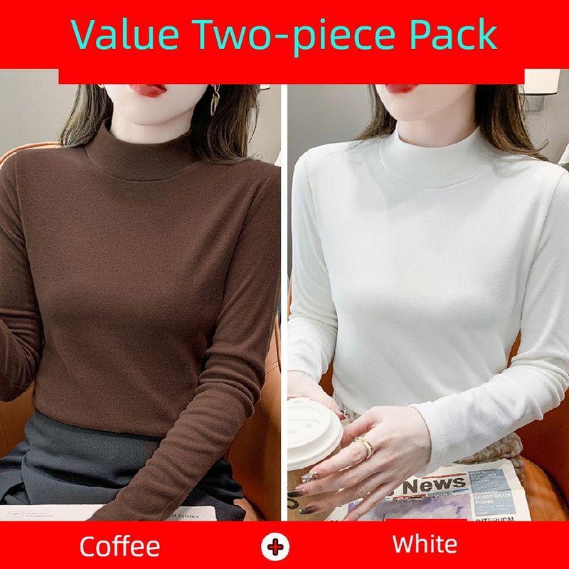 Anti-Static Pure Cotton Large Size Half-High Collar Base Shirt for Women in Autumn and Winter, New Slim-Fit T-Shirt for Layering