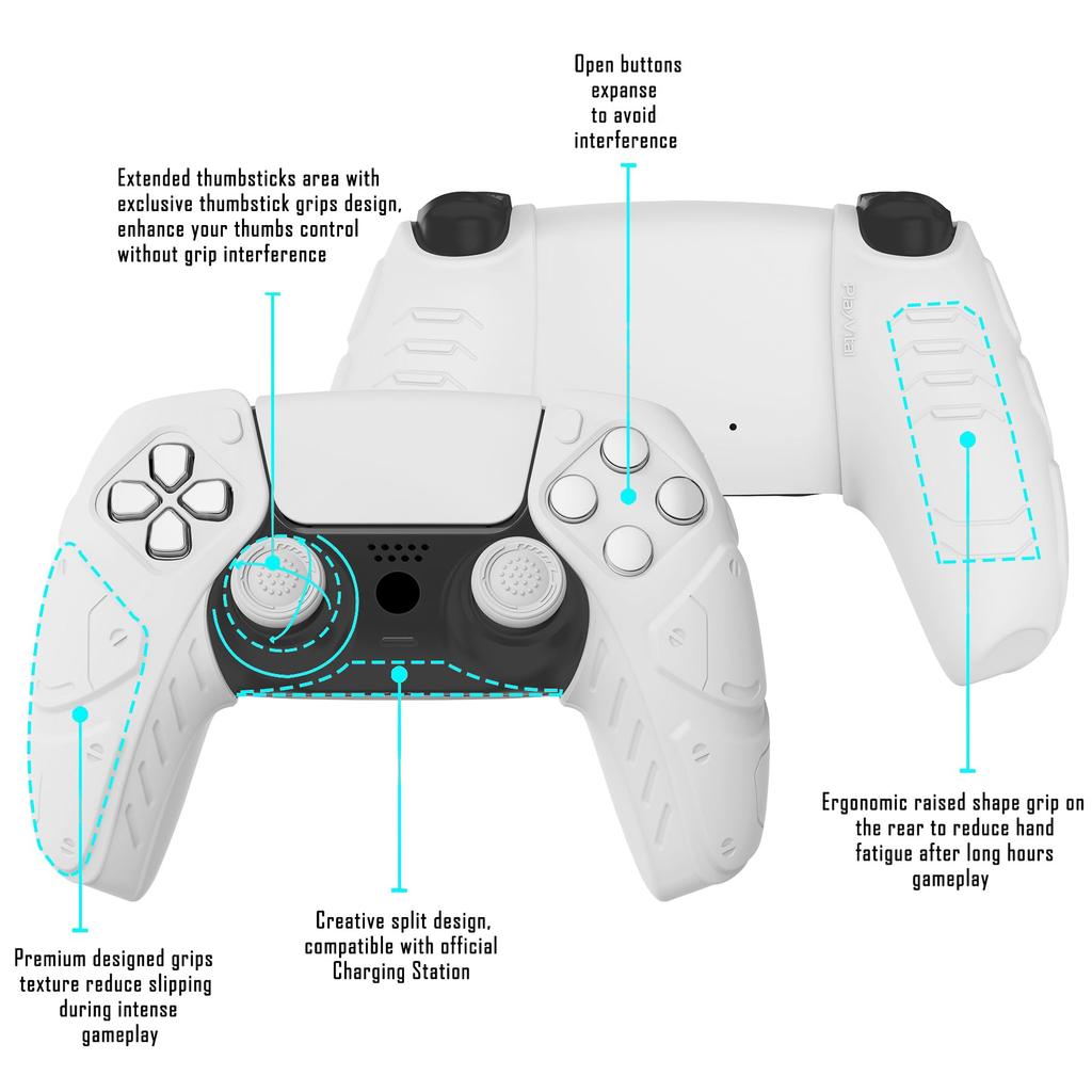 Husă compatibilă cu carcasa PlayVital ps5 compatibilă doar cu grip ergonomic moale din silicon pentru controller cu capac pentru joystick compatibil cu ps5 poate fi