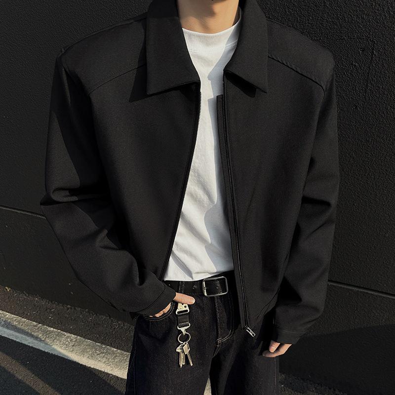 

Men s Stylish Padded Shoulder Short Lapel Jacket for Spring and Autumn - Korean Trend Suit. M чорний