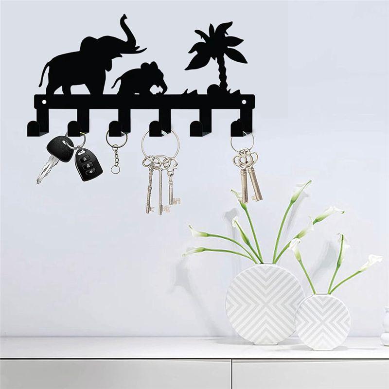 M-Modern-6 Hooks Key Rack For Wall Metal Keys Holder Decorative Wall Mounted Elephant Design Style Key Rack For Wall Key Hanger