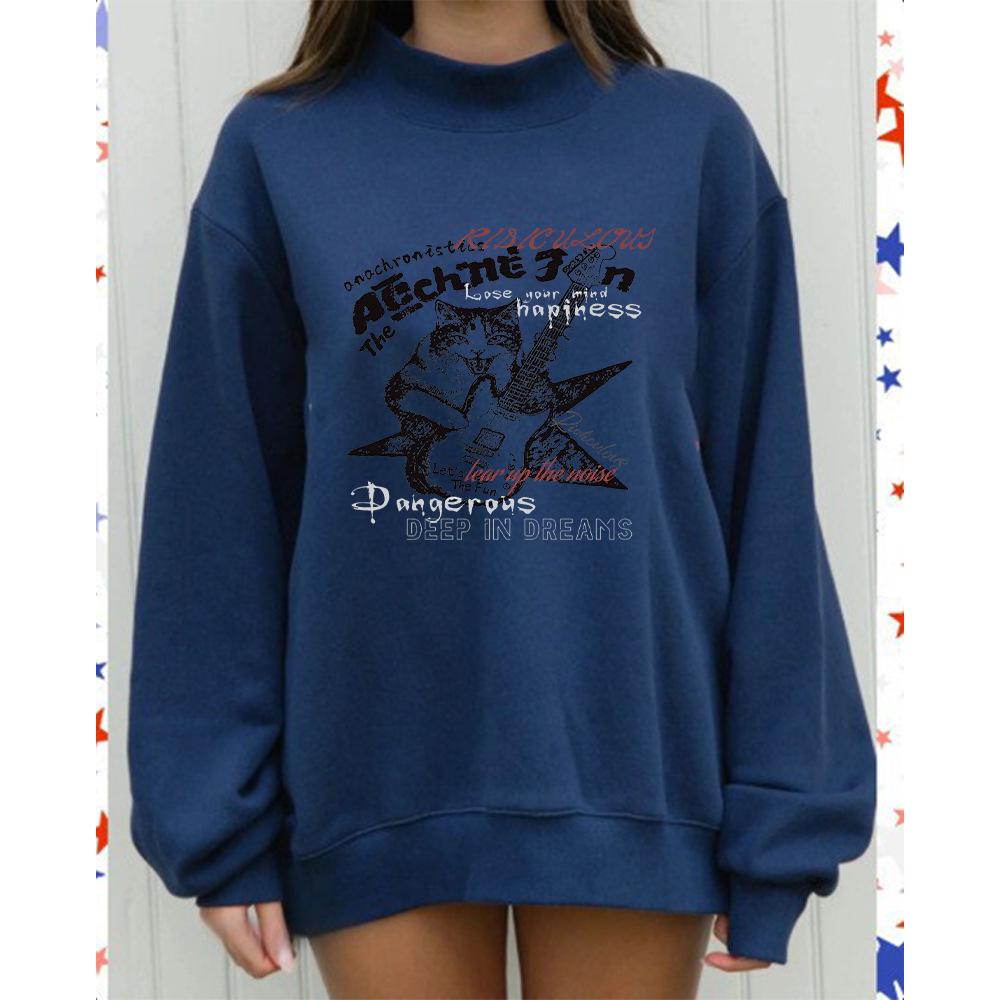 Women's Autumn Mid-High Neck Loose Sweatshirt - Trendy, Casual, Long Sleeve, Hoodless Fashion.