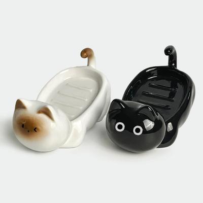 Siamese Cat Ceramic Soap Box Simplicity Household Creative Cute Cartoon Perforation-free Small Art Drain Dish