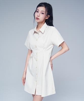 Urban Dress French Linen Like Slim Shirt Dress Oatmeal