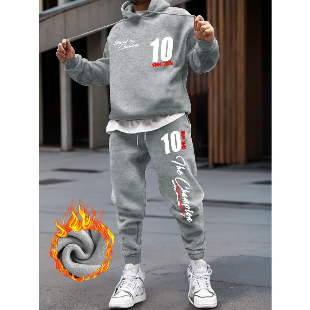 

Мужской модный комплект уличной одежды: худи и спортивные штаны - осенне-зимняя одежда с повседневным принтом и карманами XXXL