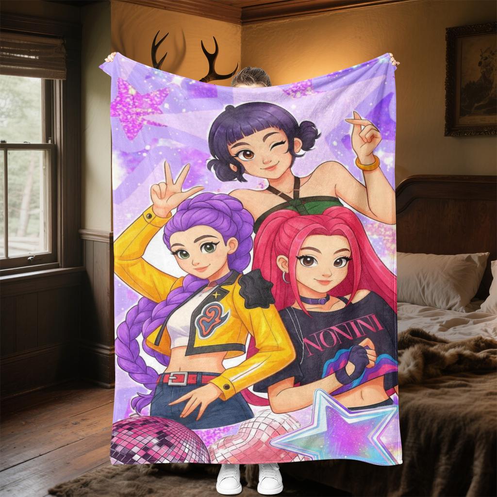 KPop Demon Hunters Plush Blanket Soft Comfortable All Seasons Perfect Sofa Office Naps Outdoor Travel Makes Great Gift