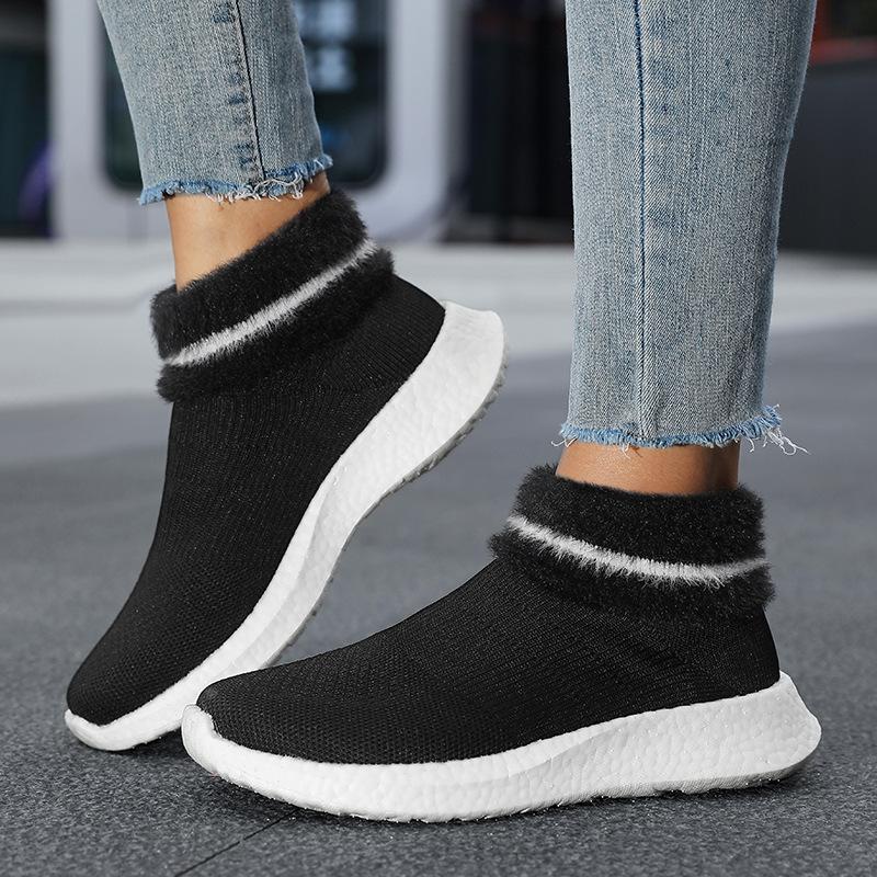 Autumn and Winter New Women's Lightweight and Versatile High-top One-pedal Socks Shoes with Wool Warm Indoor Fitness Shoes