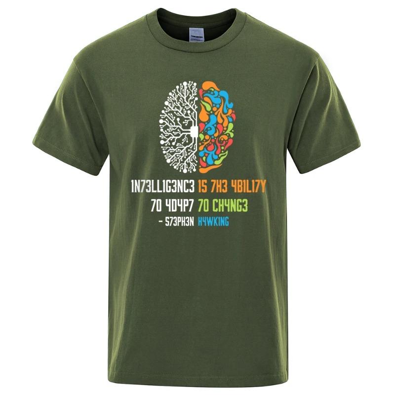 

Интеллект - это способность адаптироваться к изменениям. Топы для мужчин и женщин. Рубашка. Свободная одежда. Свободная хлопковая футболка большого размера. Топы в стиле хип-хоп. M темно-зеленого