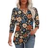 Damen Freizeit lockerer Schnitt Rundhalsausschnitt Oberteil Dreiviertelärm Blumenprint Leichte Bluse für den Alltag