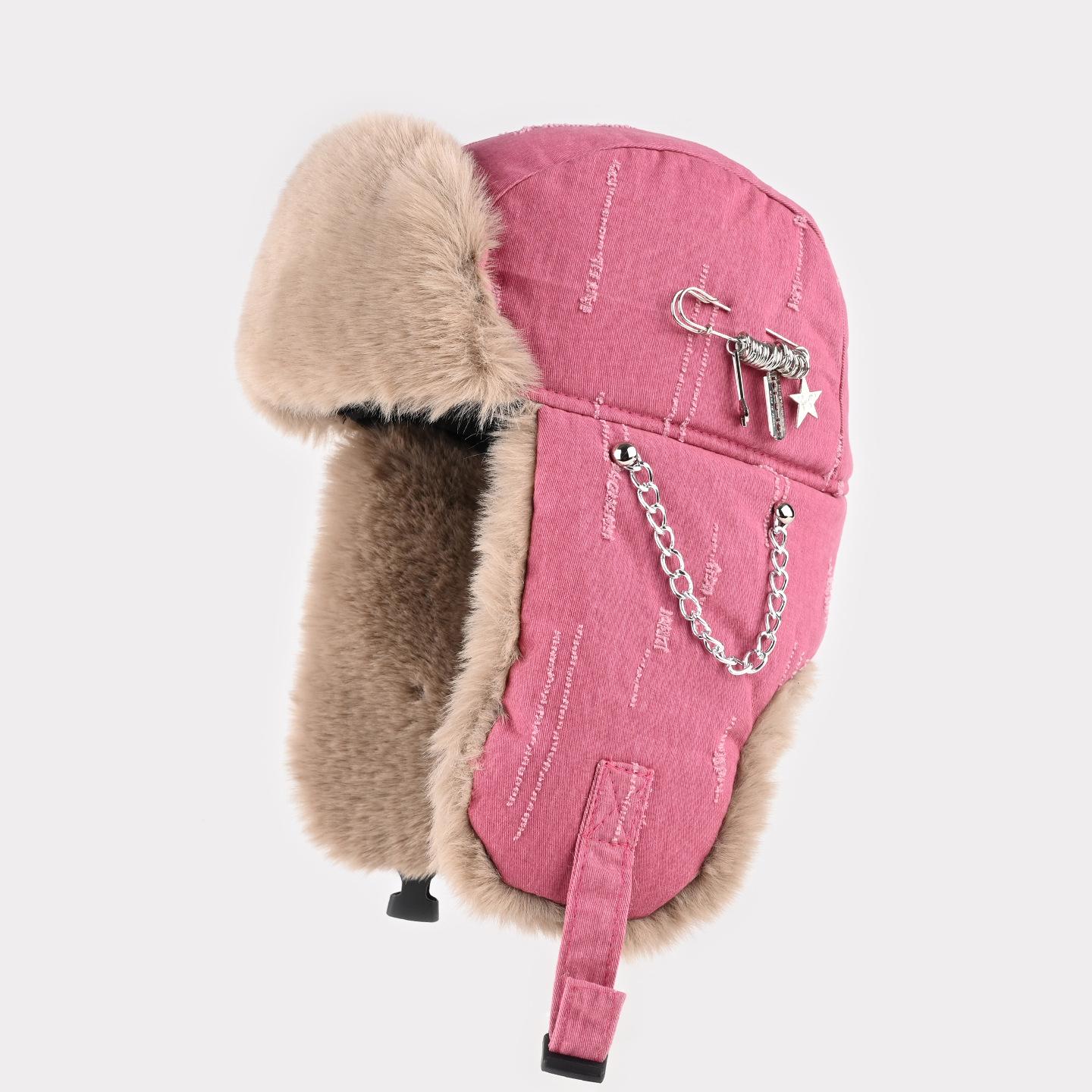 

Ретро старая шляпа женская зимняя утолщенная плюшевая защита ушей хлопковая шапка мужская цепочка булавка теплая ветрозащитная холодная шапка One size розы красного