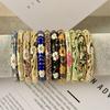 Vintage Enamel Flower Rhinestone Bangle Bracelet Women Alloy Oil Drip Floral Cuff Bracelet Boho Party Jewelry Gift