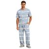 Men's Short Sleeve Pajama Set with Long Pants, Button Crotch, Elastic Waist Drawstring - Comfortable Sleepwear