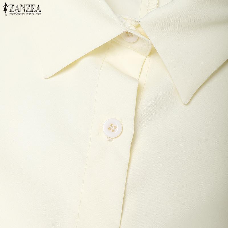 ZANZEA Women Turn Down Collar Long Sleeve Loose Casual Long Shirt Dress
