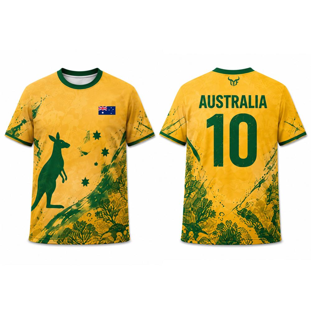 Australia Flag Kangaroo Print Football T-shirt Summer Men Women Vintage Casual Streetwear Sports Breathable Quick-Drying Jersey