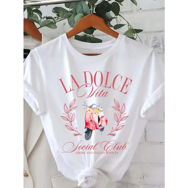 

Женская футболка La Dolce Vita Special Club с мультяшным принтом, с круглым вырезом, с коротким рукавом, смесь полиэстера и эластана, весенне-летний повседневный топ S белый