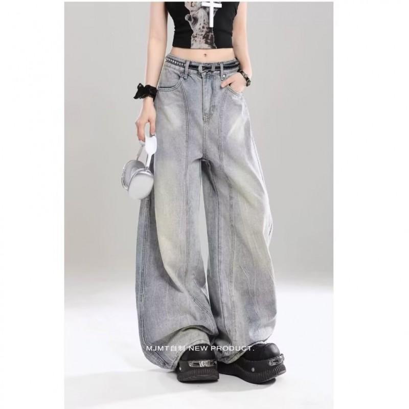 Vintage Wide-Leg Denim Pants Men Women Relaxed Fit Cropped Flare Trousers Streetwear Style
