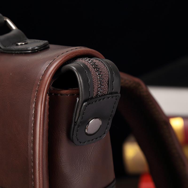 Trendy Men's British Fashion Backpack Personality Design Young Student Backpack Retro Crazy Horse Leather Bag 14-inch Computer Bag