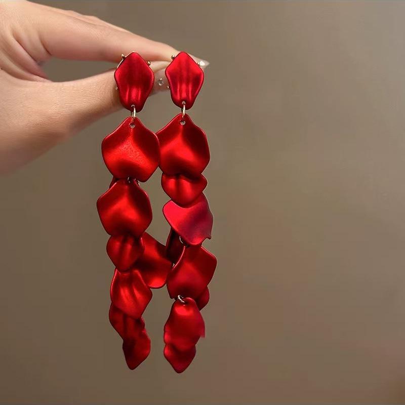Luxuriöse Rote Blume Quastenohrringe: Stilvolle, Hochwertige Statement-Ohrstecker für Damen