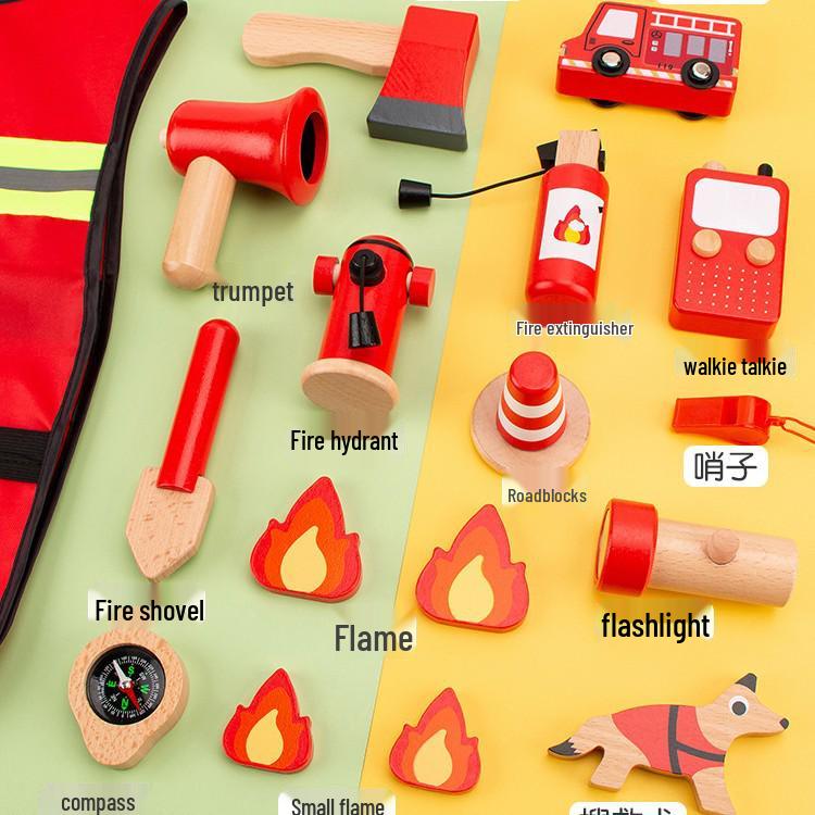 Wooden Traffic Police & Firefighter Role Play Toy Set for Kids Ages 3-6