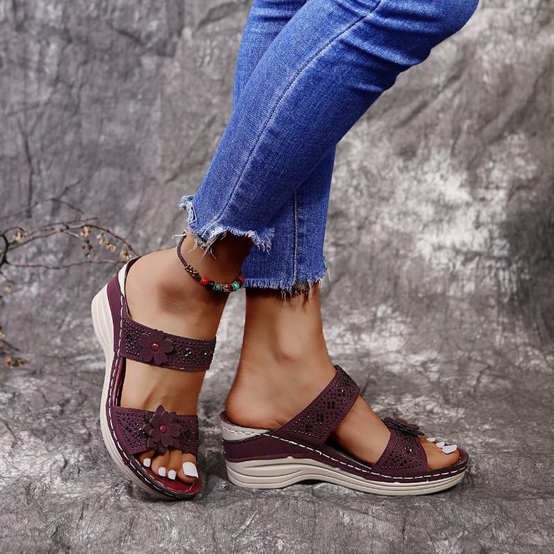 New Style Shoes, Large-sized Women's Shoes, Beach Cool Slope Heel One-shoulder Slippers