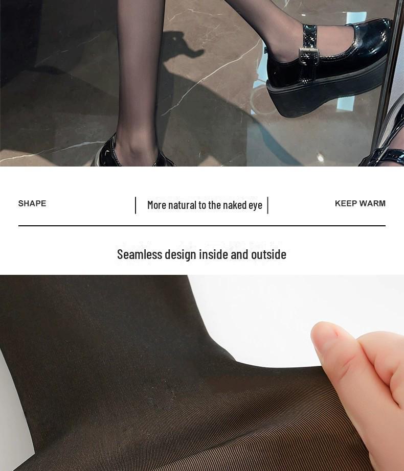 Women's Black Plush Stockings: Thick Winter Leggings, Gray One-Piece, Translucent Pantyhose