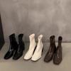 Fashion Platform Boots Women Square Heel Femmes Bottes Solid Fashion Slip On Elastic Ladies Shoes Short Plush Women's Ankle Boots Winter
