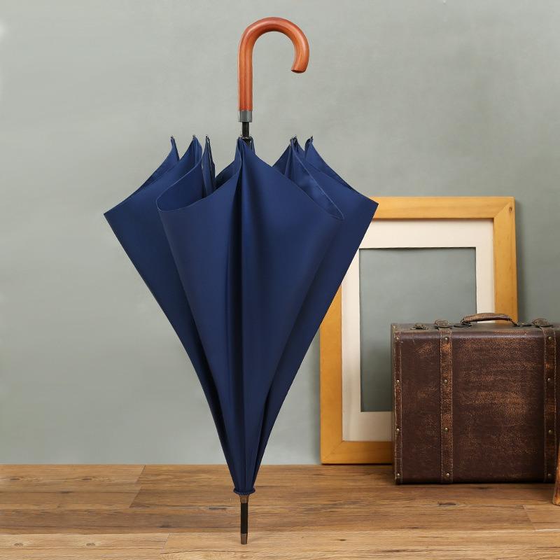 Solid wood curved handle high-end business golf umbrella custom men's British wind advertising umbrella wholesale automatic long-handled umbrella