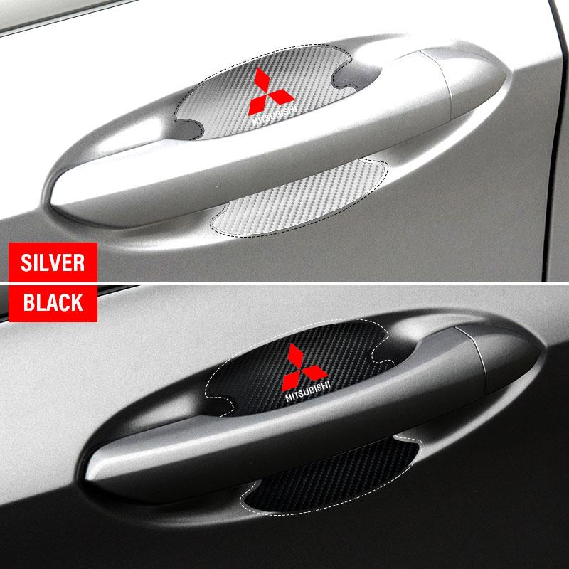 4PCS Car Door Handle Protection Sticker Emblem Car Styling For Mitsubishi Asx Lancer Outlander Pajero Ralliart Accessories