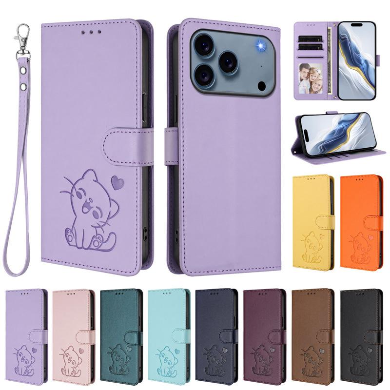 Applicable iPhone17promax iPhone leather case17AiR Heart-shaped cat flip cover card holder15Pro Protective Sleeve