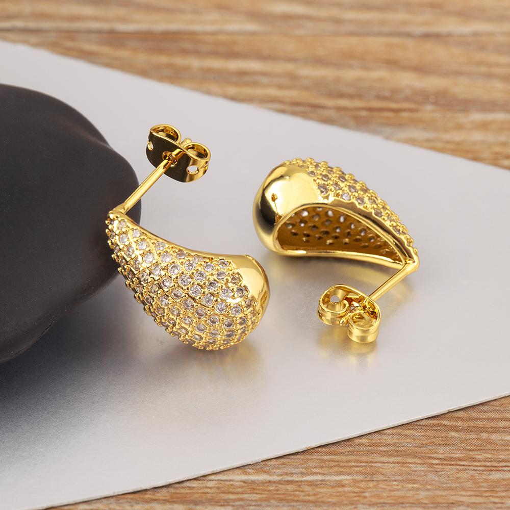 Nidin New Fashion Waterdrop Shape Delicate Stud Earrings For Women Pave Shiny Crystal Zircon Ear Jewelry Accessories Luxury Gift