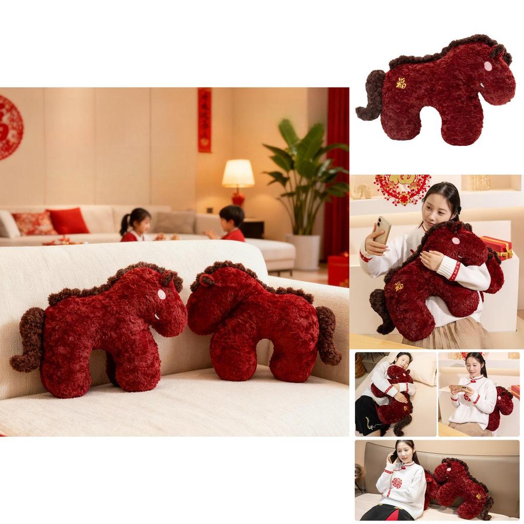 Chinese New Year Horse Plush Toy Sofa Cushion With Pp Cotton Filling For Living Room Decor
