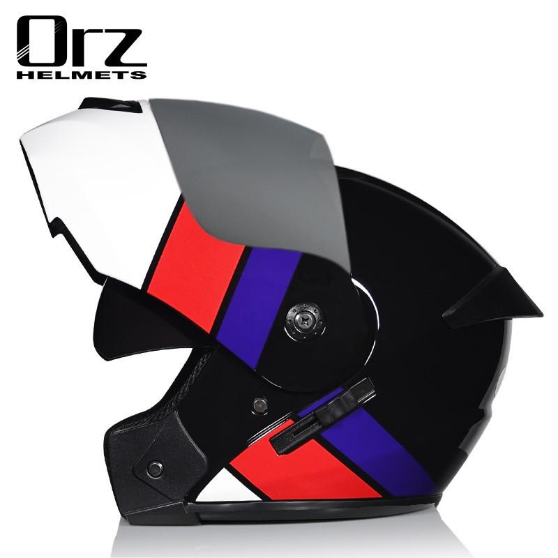 Dual Lens Flip-Up Full Face Motorcycle Helmet Men Women ABS Safety Gear Racing Street Riding