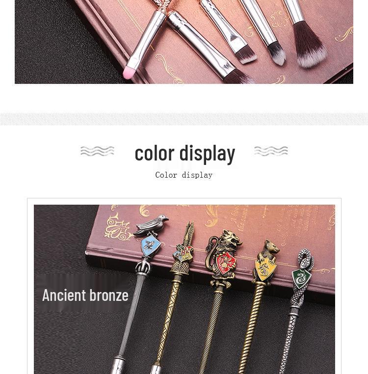 Harry Potter School Crest Eyeshadow Brush Set: 5 Midi Fox Metal-Handled Beauty Tools