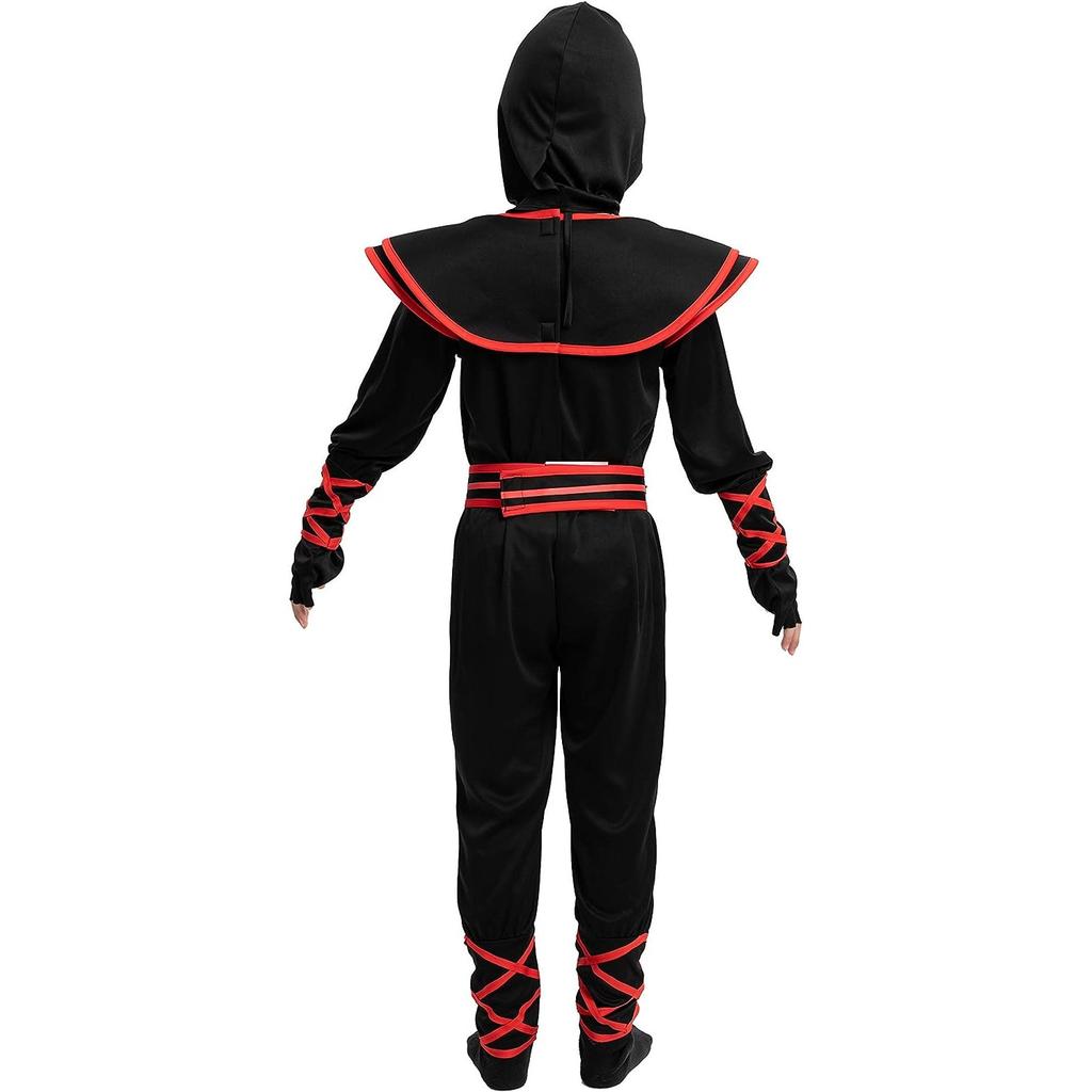 Costume da Ninja per Bambini Set Gioco di Ruolo Tessuto Morbido Nero/Rosso 4-5 Anni 120cm con Accessori