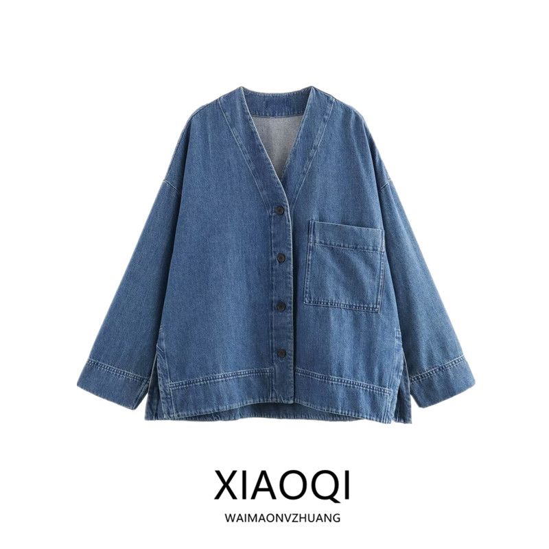 Western Style 2024 Autumn New Women clothes Loose All-Match Long sleeve Collar Drop Shoulder Demin shirt 1254868001