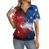 Women's Casual Short Sleeve Polo Shirt with Independence Day Print Collared Top Lightweight Breathable Summer Tee