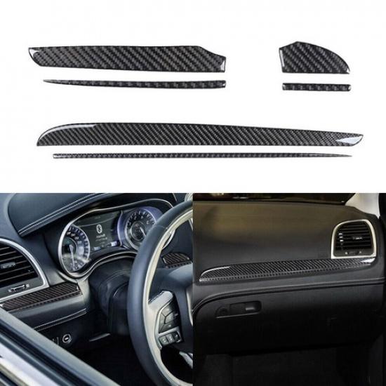 6pcs For Chrysler 300 2015-21 Carbon Fiber Dashboard Stripe Interior Cover Trim