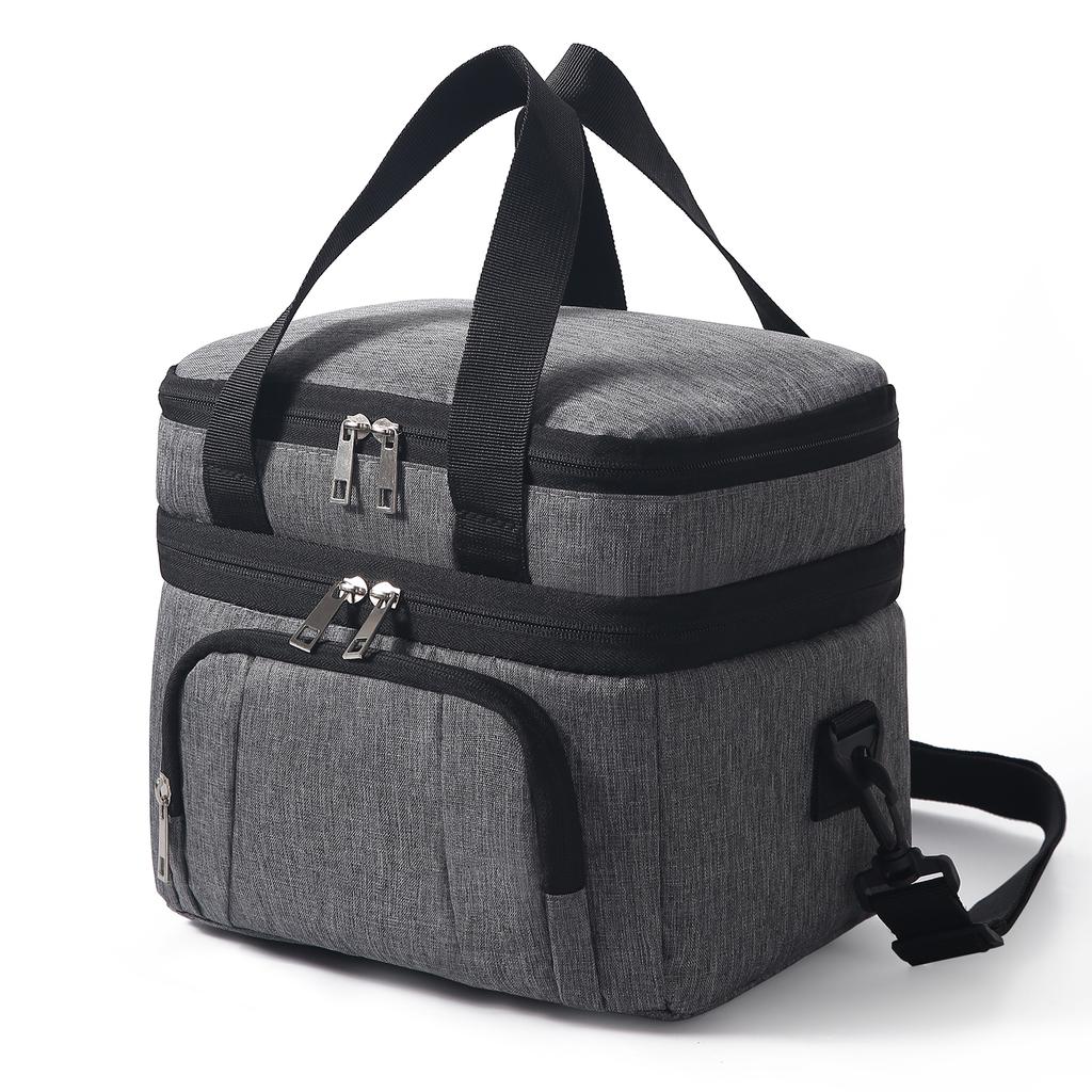 Double-Layer Insulated Lunch Bag, Portable Insulated Lunch Box, Waterproof Picnic Insulated Bag with Adjustable Shoulder Strap